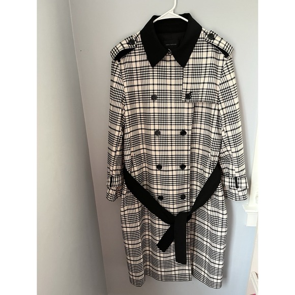 ANN TAYLOR Women's Houndstooth‎ Twill Trend Coat XL Black Beige Pocket Button Up - Picture 2 of 16